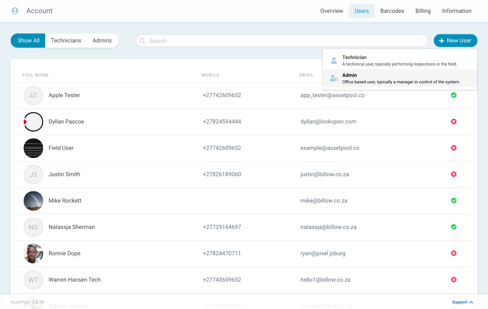 assetpool admin user