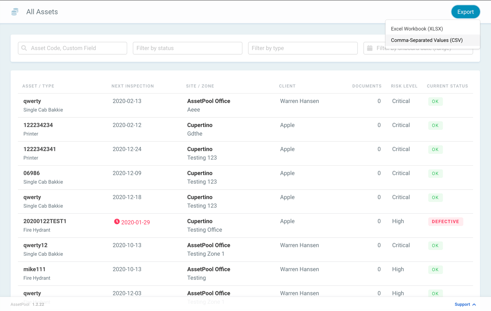 Assetpool Asset Export Comma-Seperated Value