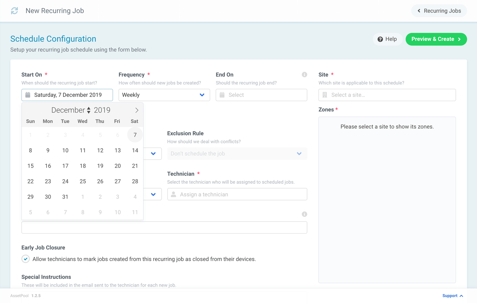 Assetpool Recurring Job Start Date