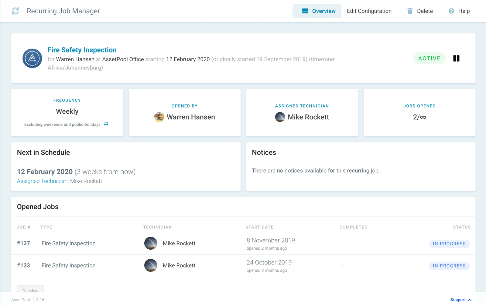 Assetpool Edit Recurring Job