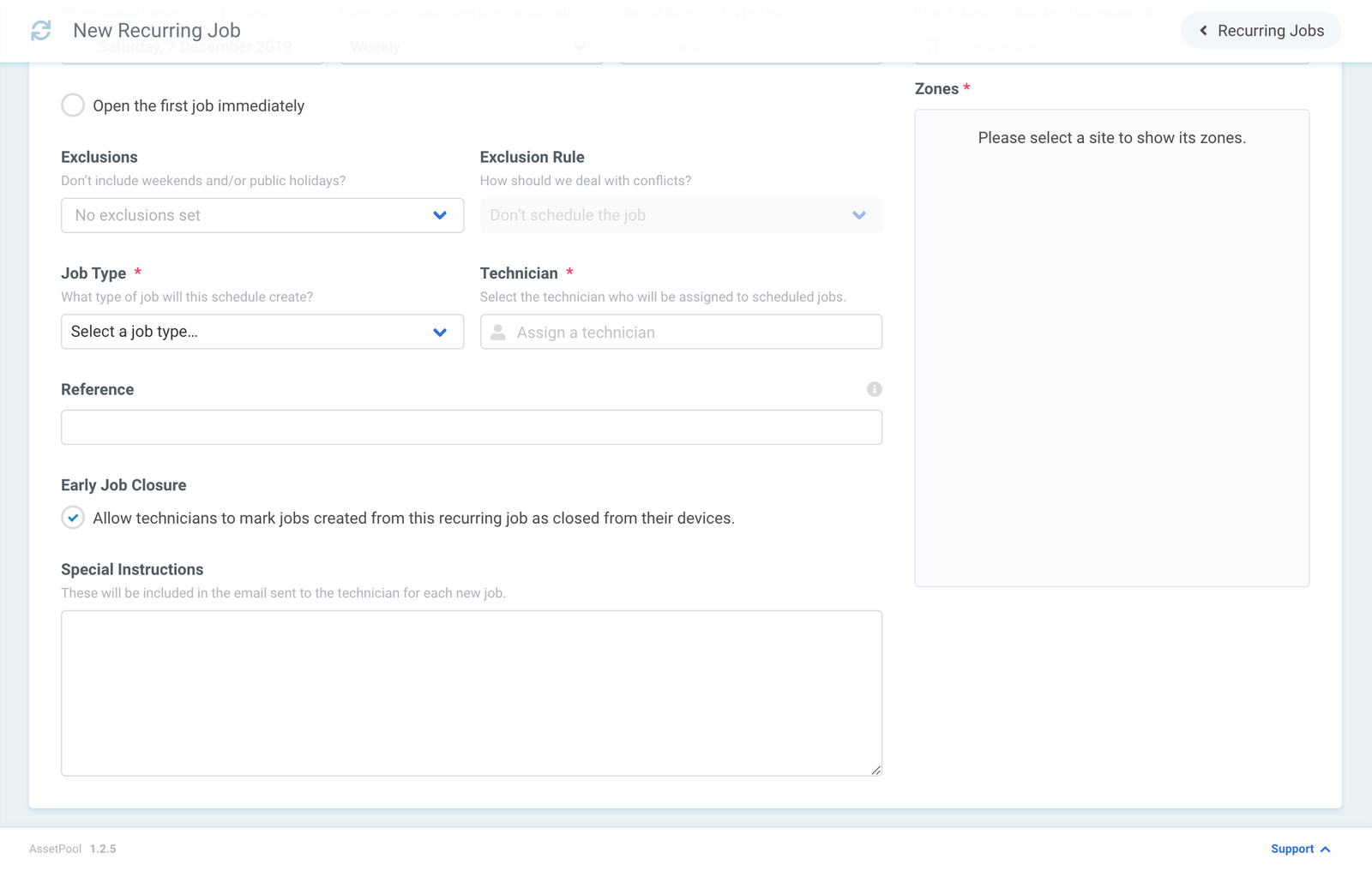 Assetpool Recurring Job Deatils